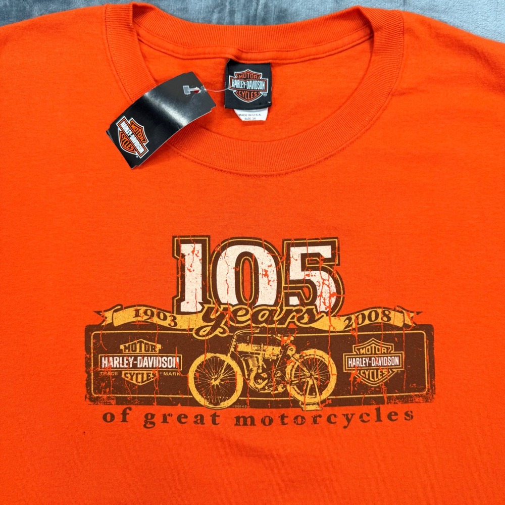 NWT Harley-Davidson 105 Anniversary Muscle Tee Orange Mens 3XL Made in USA - Picture 7 of 8